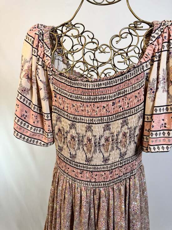 In Loom Border Print Flutter Sleeve Smocked Maxi Dress, Size Medium - Picture 10 of 10